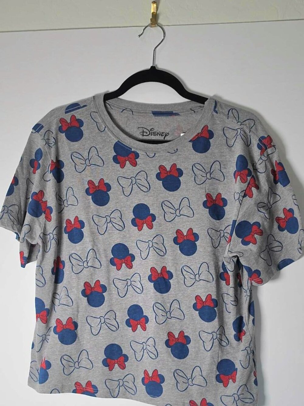 NWT Disney Minnie Mouse Bow Shirt Womens XL, Gray Boxy Crop Top Cotton/Polyester